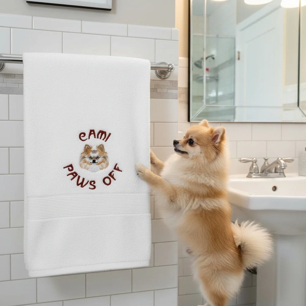 Hand Cat Personalized Embroidered Towel with your Pet’s name. Dog cat fish